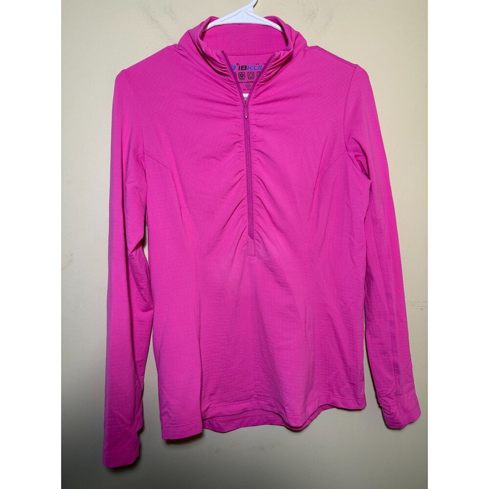 Women's Ibkül Hot Pink Ruched Half Zip | Size XS | Thumbholes Golf Mock Neck